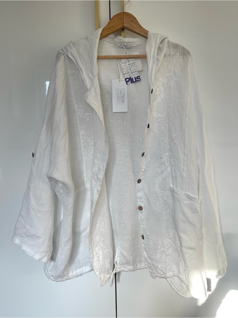Lea Rigoli White Embroidered Linen Hooded Jacket 3X NWT made in Italy